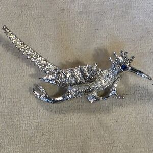 Vintage Crystal Roadrunner Brooch